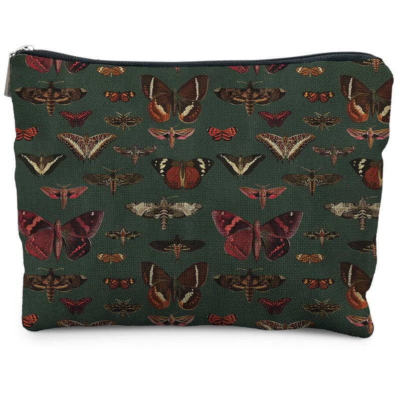 RYYCDOI Moody Green Academia Butterfly Cosmetic Bags Toiletry Bag for Women Vintage Butterfly Makeup Bag Butterfly Gifts for Women Dark Cottagecore Butterflies Makeup Pouch
